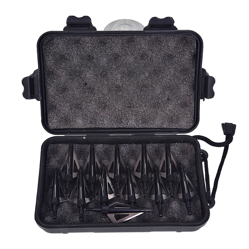 Online 12 stücke 3 Klingen Pfeilspitzen Schwarz Spitze Stahl Für Bogen Und Armbrust Pfeil Kopf Schießen Zubehör Jagd Jagdspitzen mit Pfeil box