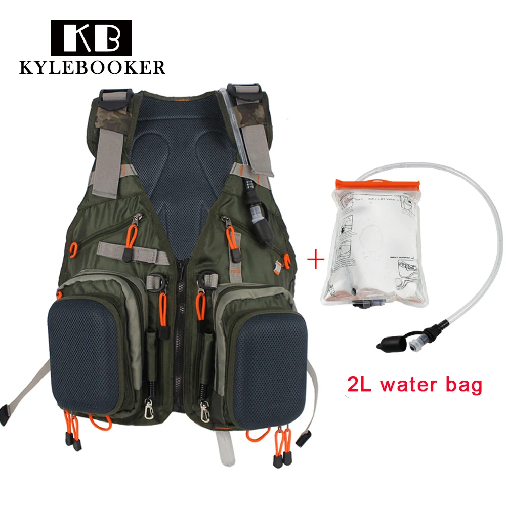 Fly Fishing Vest Pack Adjustable Size Outdoor Sport Bag+ 2L Hydration