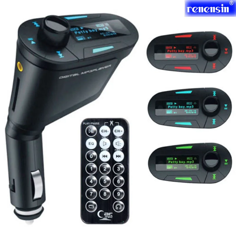 

New Popular 3.5mm Audio Blue LCD Car Kit Car MP3 music Player Remote Wireless FM Transmitter Modulator Auto Radio+USB SD MMC