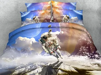 

JF-405 Children's space dream 4pcs HD Digital astronaut print queen bedding set 200cm duvet cover twin bed linens