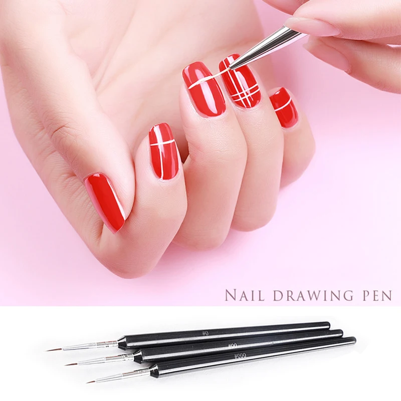 3pcs/set Nail Art Liner Painting Pen 3D Tips DIY Acrylic UV Gel Brushes Drawing Kit Flower Line Grid French Design Manicure Tool