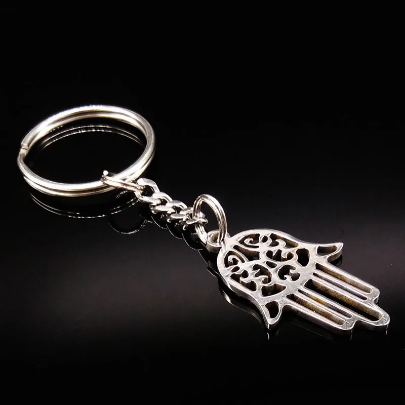 

Hamsa Stainless Steel Key chain Silver Color Chains Key keyring Jewelry Fashion Souvenir Keychain Women Men anahtarlik K6884