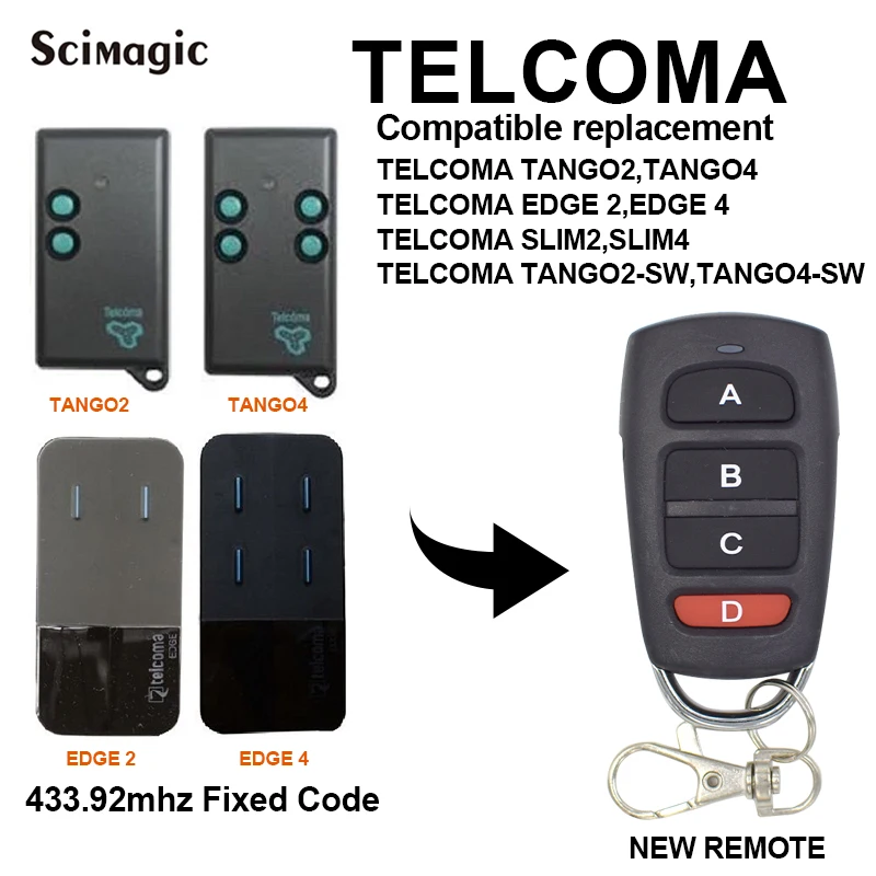 

433mhz remote control for TELCOMA TANGO2,TANGO4,TELCOMA EDGE 2,EDGE 4 For Garage Gate Key Fob Fixed code