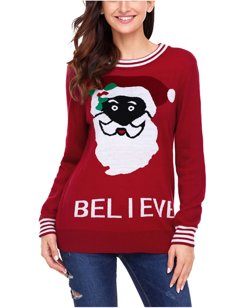 Women Sweater Santa Claus large size solid color O neck women sweater-in Pullovers from Women's 