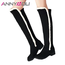 ANNYMOLI/Зимние Сапоги выше колена; женские высокие сапоги; сапоги на платформе с окантовкой; теплая женская обувь из плюша; цвет серый, черный; размеры 34-44