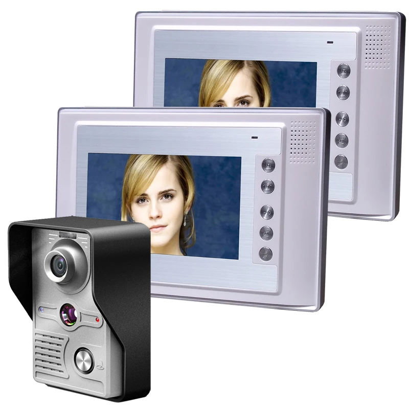 

Free Shipping 7 Inch Video Door Phone Doorbell Intercom Kit Security Camera Intercom System 1-camera 2-monitor IR Night Vision