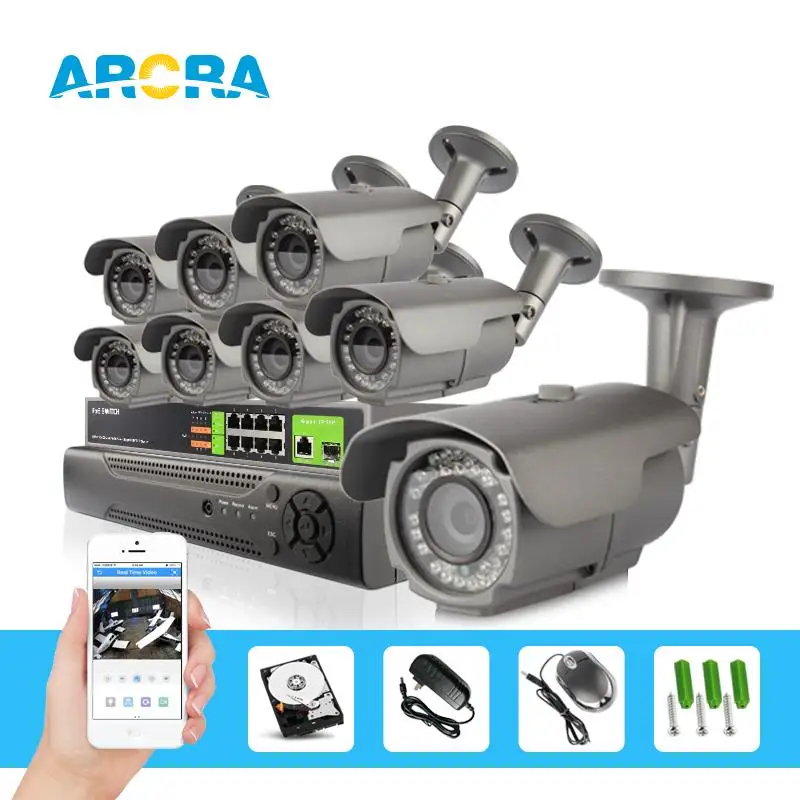 

ree shipping! 2.0MP Full HD POE IP Camera system 8pcs waterproof Onvif Remote veiw POE Camera and 8ch Network 1080P NVR POE Kit