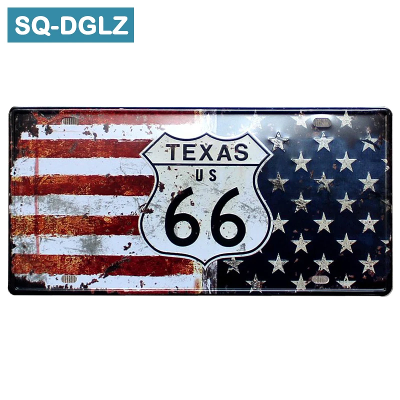 

[SQ-DGLZ] Hot Texas Route 66 License Plate Bar Wall Decoration Tin Sign Vintage Metal Sign Home Decor Painting Plaques Poster