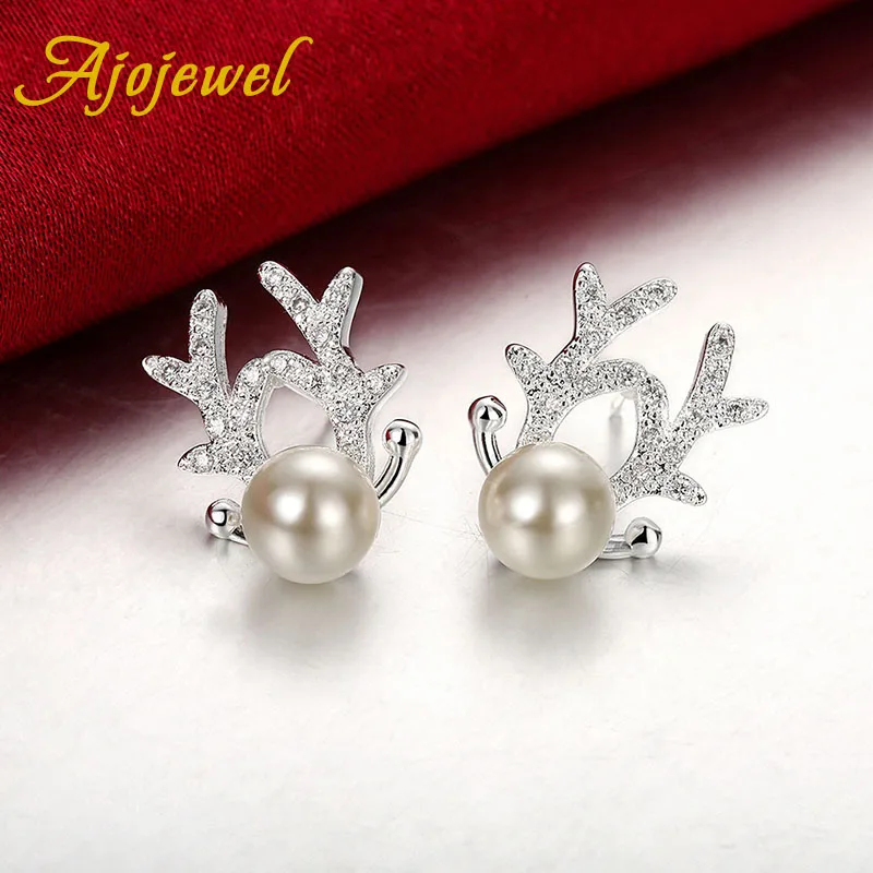 Женские серьги гвоздики с головой оленя Ajojewel имитация жемчуга|stud earrings|stud earrings for