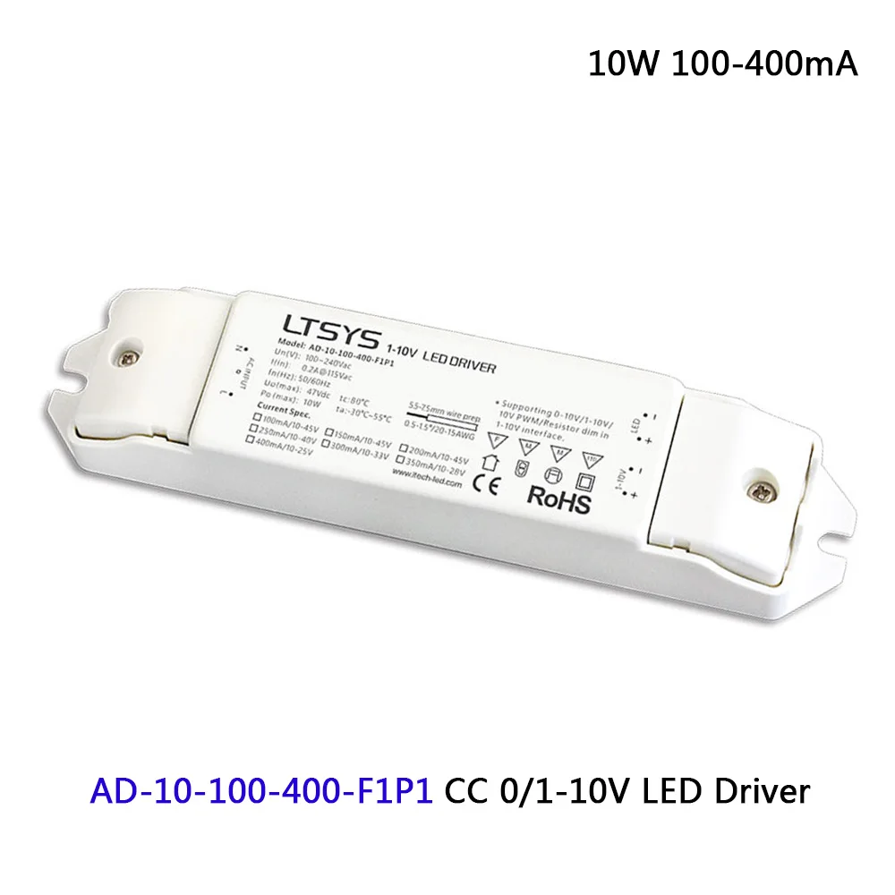 LTECH 0/1-10 в LED диммер мощность; AD-10-100-400-F1P1; AC100-240V вход; 10-45VDC выход 10 Вт 100-400mA CC 0/1 светодиодный 10 в светодиодный драйвер