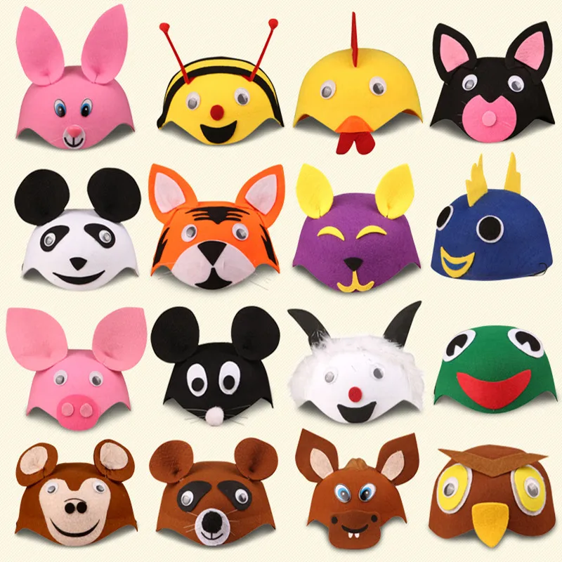 Child's Party Toy Hat Baby's Animal Hat Caps for Cartoon Headgear Play Toys Birthday Gift Nonwoven Cloth A032