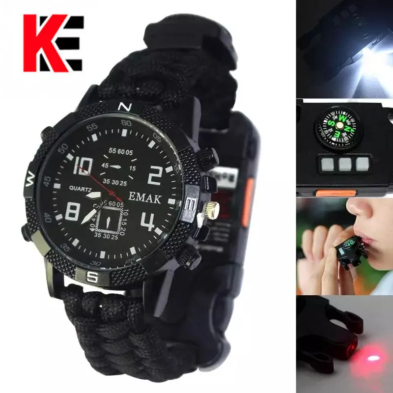 

Outdoor EDC Camping Multi-functional Watch Survival Watch Compass Thermometer Rescue Rope Paracord Bracelet Equipment Tools Kits