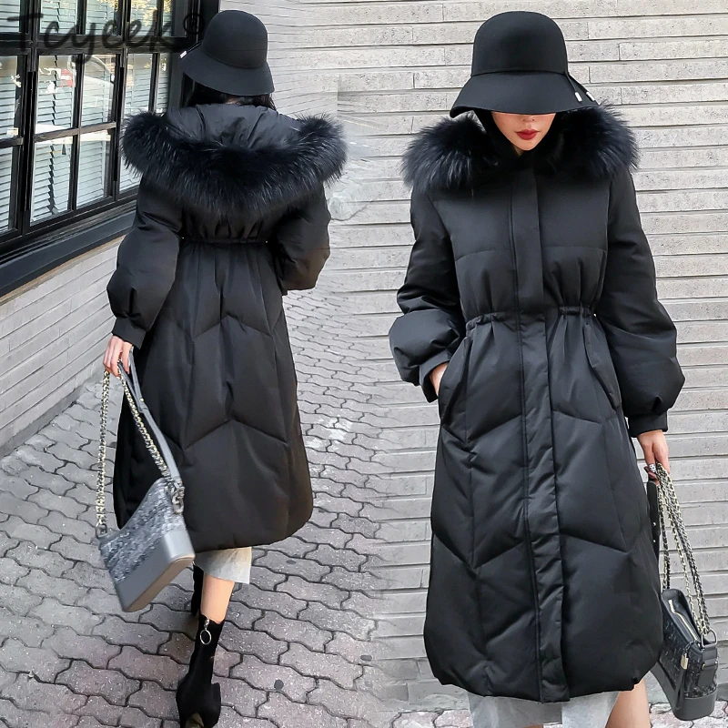  Tcyeek Winter Down Jacket Women Winter Duck Down Coat Female Real Raccoon Fur Hooded Clothing Long 