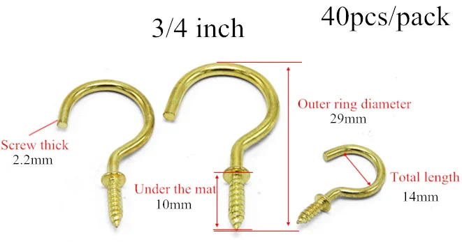 40 шт. сверхпрочные Крючки для болтов 1/2 дюймов, латунные крючки для кружек с резьбой, знак вопросов, крючок, вешалка для шляп - Цвет: 40pcs