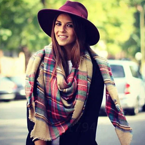 Women Big Size Cashmere Type font b Tartan b font Plaid Scarf Thick Basic Wrap Shawl