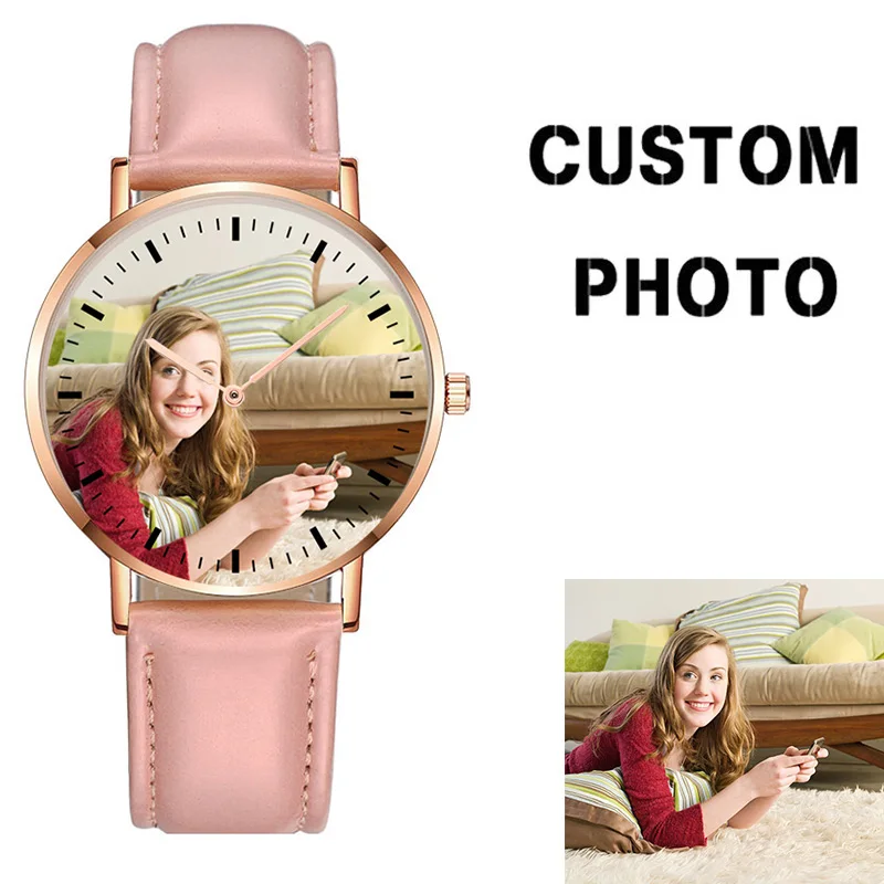 

CL016 Women Custom Photo Watch Print Your Own Brand Logo OEM Watch Dropshipping Pink Band Ladies Personalized Wrist Watches