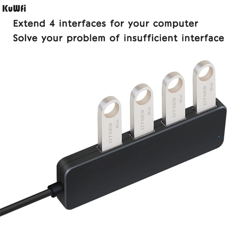 KuWFi USB Hub With 4 Ports Usb External Splitter With Micro Port Charging For Computer Accessories Imac Laptop USB Hub Adapter