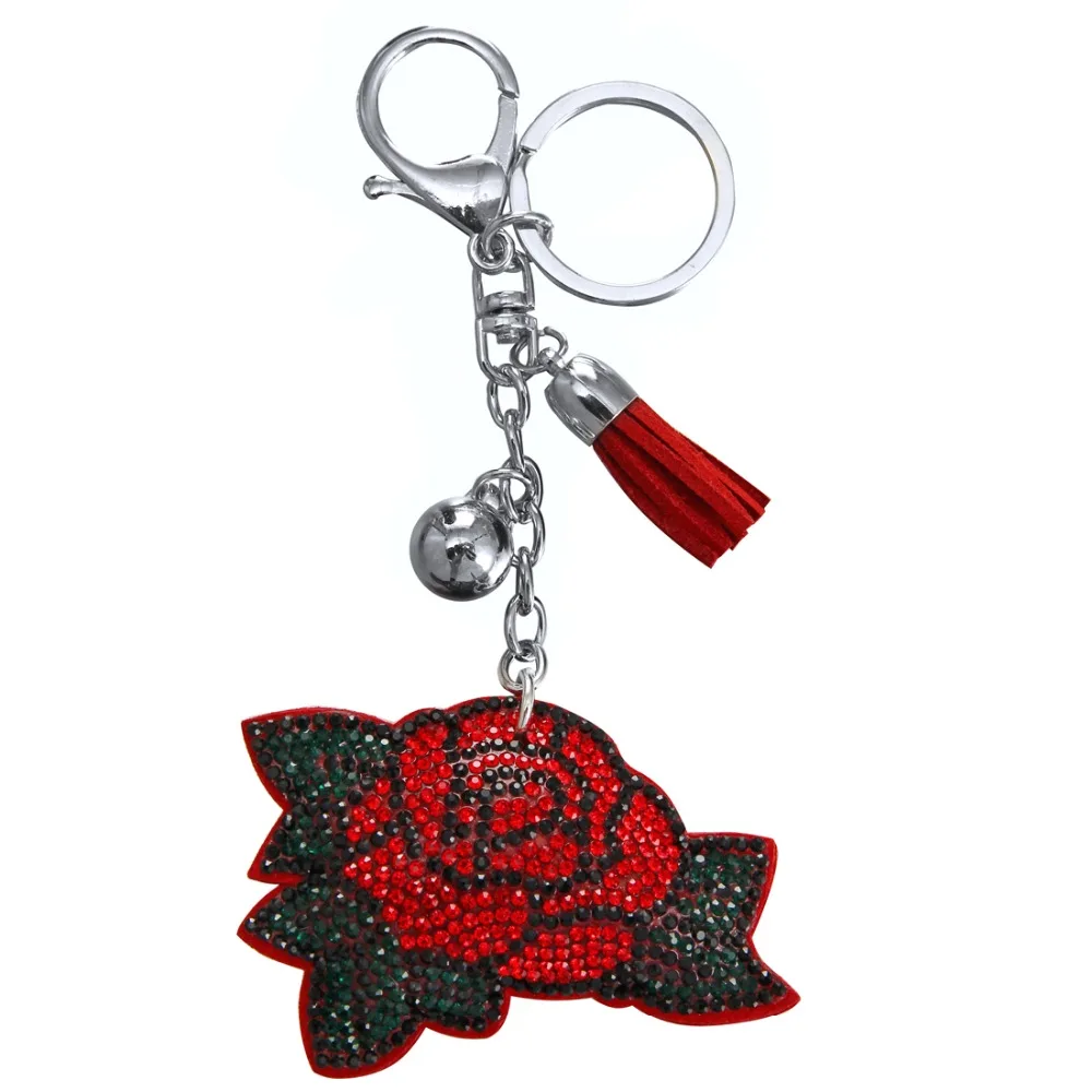 

Hesiod Rose Shape Key Chain & Key Ring Luxury Leather Crystal Handbag Pendant Charm Car Holder Purse Wallet Decoration