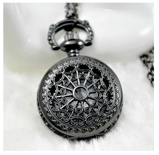 

Small Size White\Black Spider Web Pocket Watch with chain For Xmas Gift