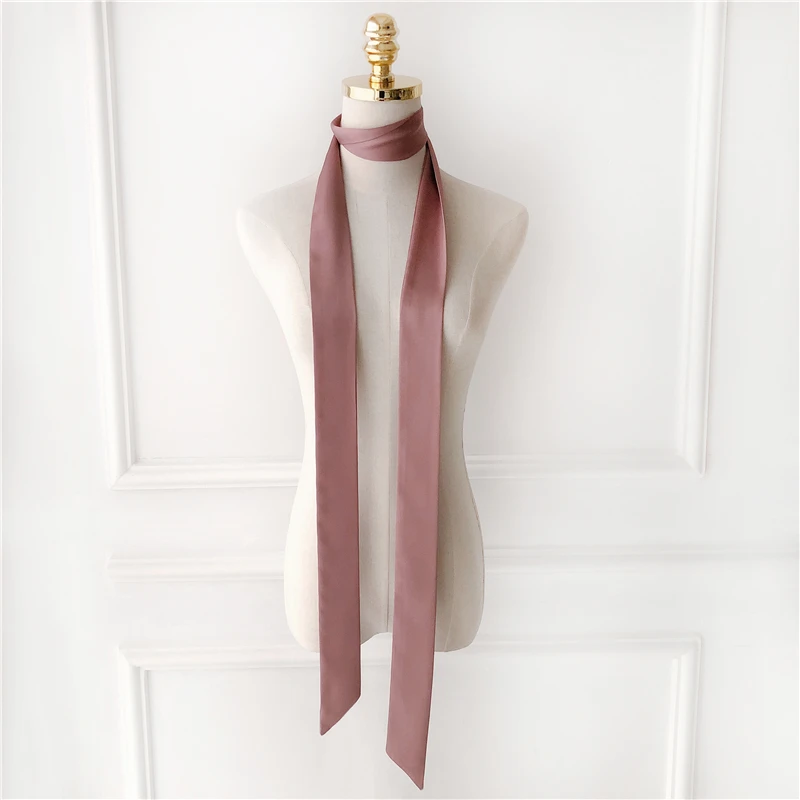Luna&Dolphin Women Narrow Long Scarf 200x5cm Solid Color Chiffon Silk Rubber Red Tie Black Bag Ribbon Headbands Choker Streamer 3