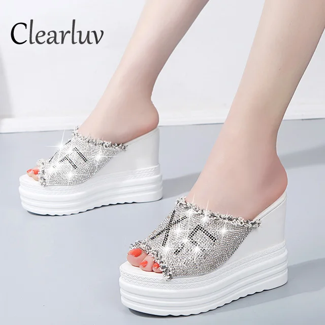 

Summer new style Gladiator Opened Toe Summer Sandal Rhinestone flash Wedge Heel Sandals Women Hight Heel Sandals Size 35-39