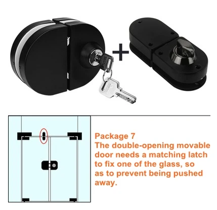 Нержавеющая сталь 10-12 мм Толщина стеклянной дверной замок без сверла Противоугонный замок безопасности с бескаркасным толкателем раздвижная блокировка ворот - Цвет: Package 7