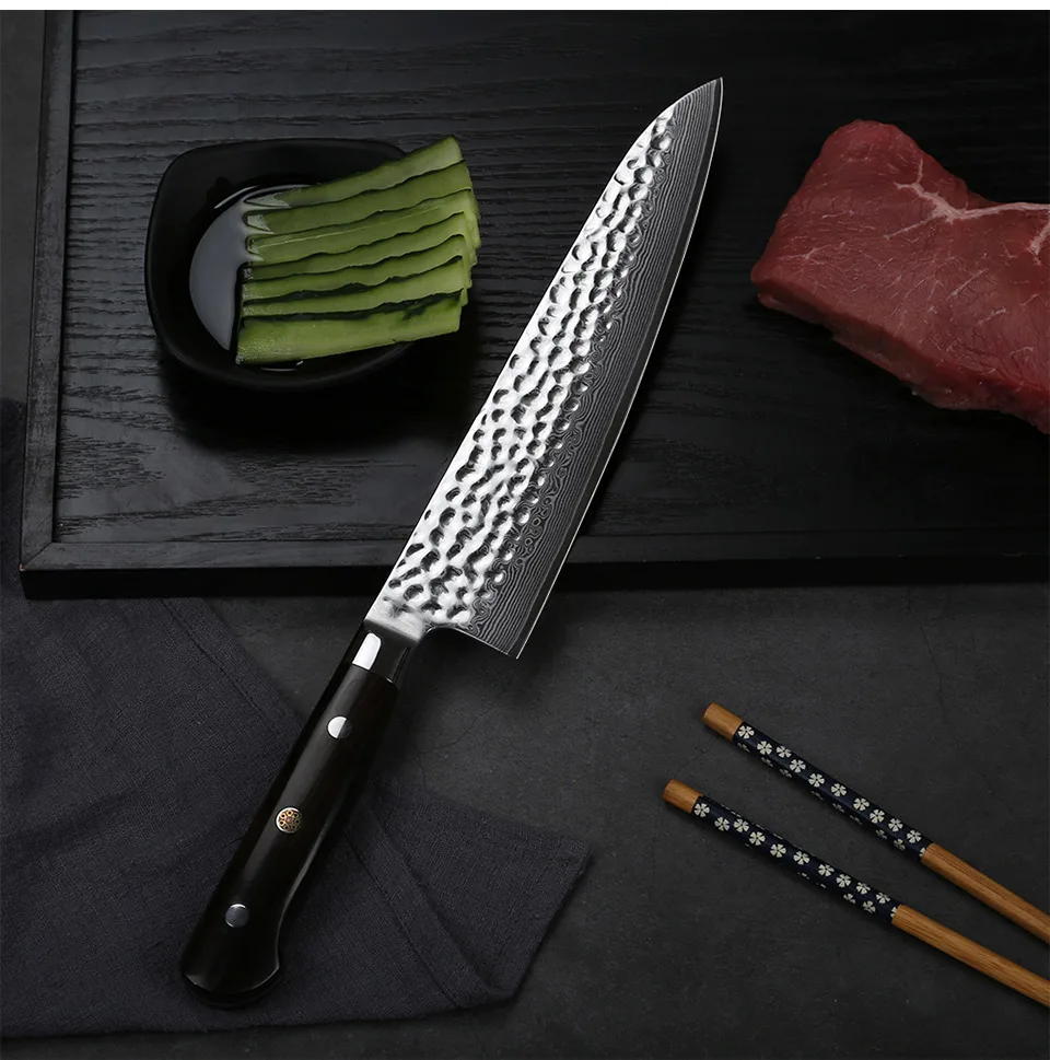 TURWHO 8,2-дюймовый дамасский поварской нож качественный нож gyuto 67 слой японский дамасский кухонные ножи из нержавеющей стали черное дерево РУЧКА