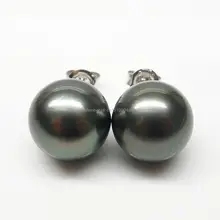 Натуральная таитянский жемчуг 18 серьги из белого золота! Идеальный стержня