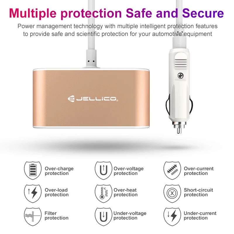 Jellico 3.1A 3 ولاعة السجائر و 2 USB تهمة سريع ل فون X 8 7 زائد لسامسونج S9 S8 الهواتف المحمولة أقراص شاحن سيارة Jellico 3.1A 3 ولاعة السجائر و 2 USB تهمة سريع ل فون X 8 7 زائد لسامسونج S9 S8 الهواتف المحمولة أقراص شاحن سيارة
