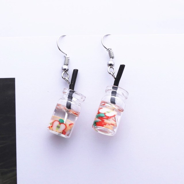 Creative Unique Bubble Tea Drop Earrings for Women Personality Milk Tea Drink Earring Funny Party Jewelry Girl Gift