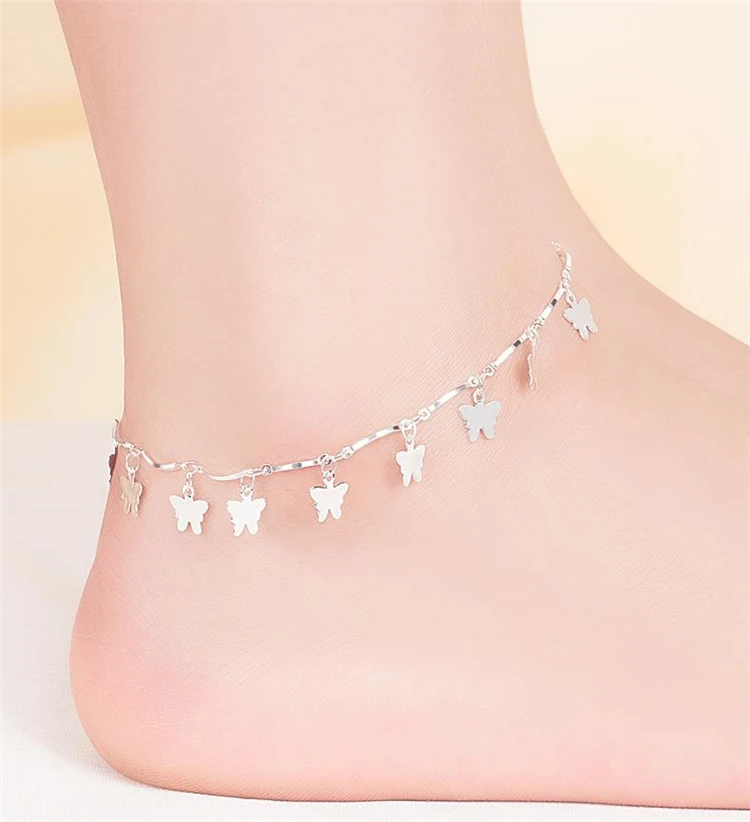 KOFSAC Новая мода 925 стерлингового серебра ножные браслеты с цепочкой для женщин вечерние милые бабочки браслет на ногу ювелирные изделия Девушка Лучшие подарки