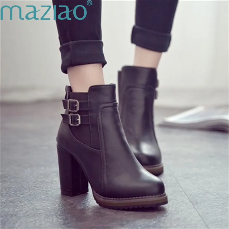 

Winter Boots Women Round Head Side Zipper High Heel Fashion Sexy Roman Style Ankle Boots for Women High Heels MAZIAO