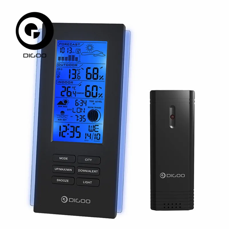 

Digoo DG-TH6699 Wireless Thermometer Hygrometer Weather Station Barometer Forecast Thermometer USB Outdoor Sensor Clock