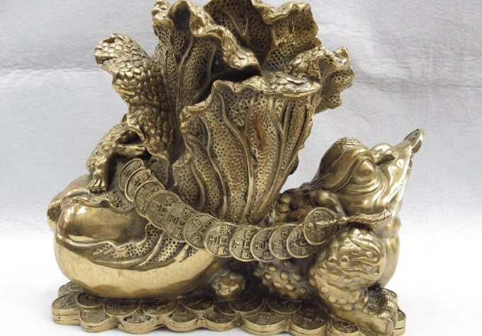 

free Chinese Folk Copper Bronze Feng shui Lucky Wealth Three-legged Toad Pull cabbage fast