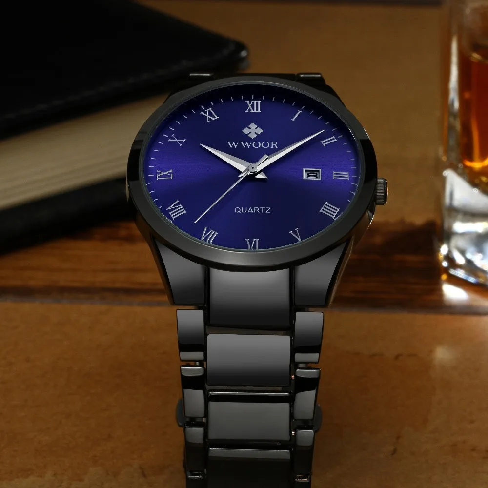

WWOOR Japanese Quartz Men Watch Black Stainless Steel Band Watches Auto Date Wristwatches Clock Horloges Mannen Reloj Mujer 8830