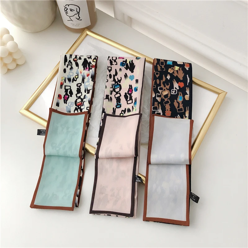 

Luna&Dolphin Women Small Silk Scarf 90*10cm Chiffon Scarves Double Side Color Pink Black Blue Headband Ribbon Chic Choker Scarf