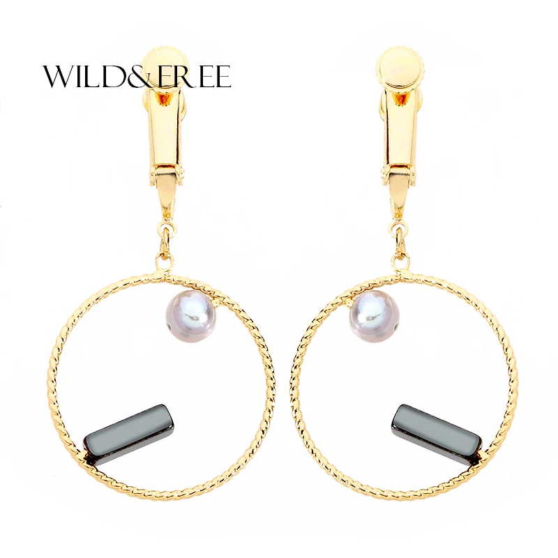 

Trendy Gold Color Round Circle Clip Earrings Jewelry For Women Handmade Geometric Statement Pearl Ear Earrings Christmas Gift
