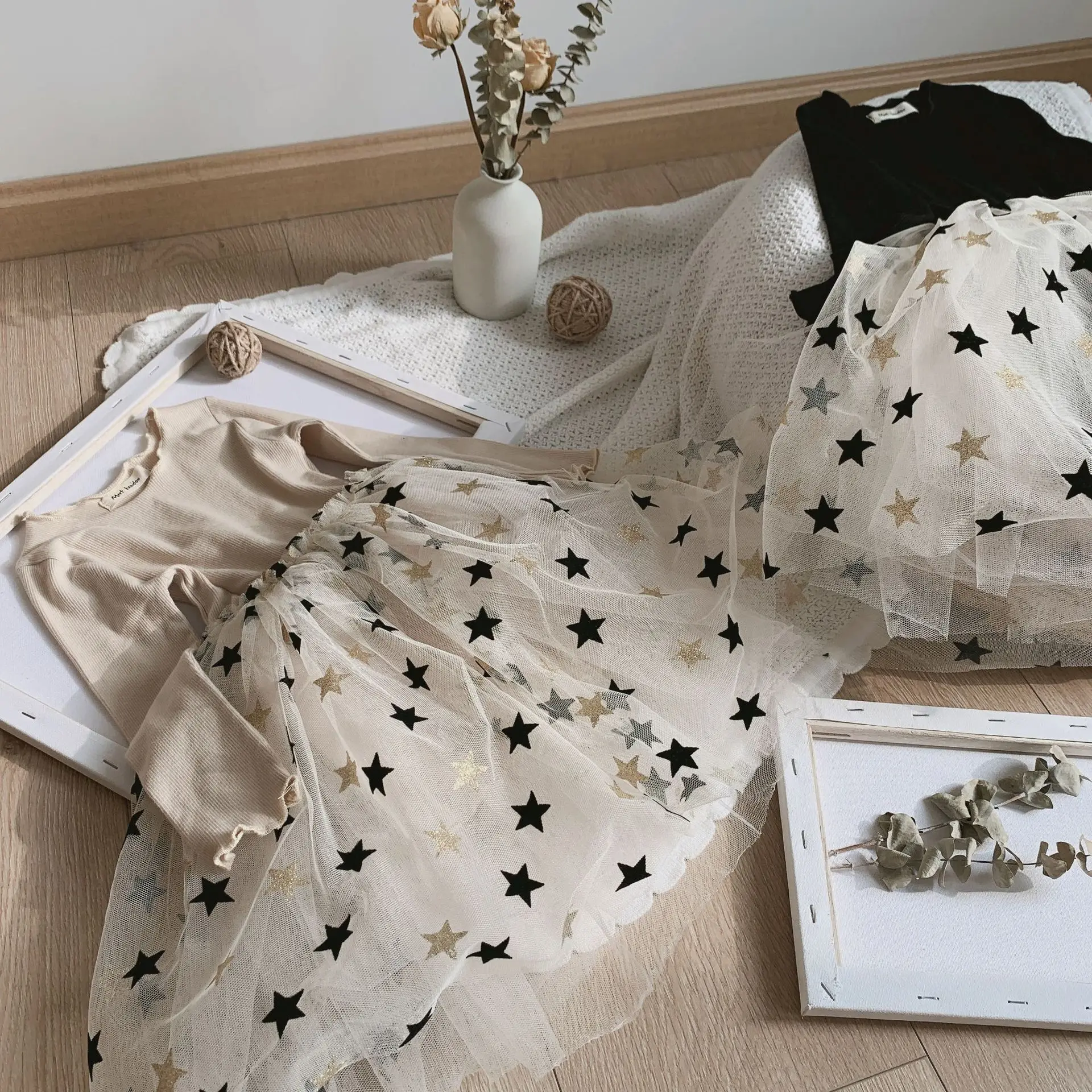 Хлопковое Тюлевое платье в Корейском стиле для девочек Осенняя детская одежда принцессы для девочек Dresses3-8 лет