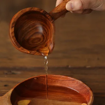 

Japan Style Vintage Acacia Wooden Bowl with Handle Wood Sauce Bowl Water Ladle Tea Spoon