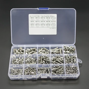 

500Pcs M3 M4 M5 A2 304 Stainless Steel Nut & Bolt Assortment Button Head Hex Socket