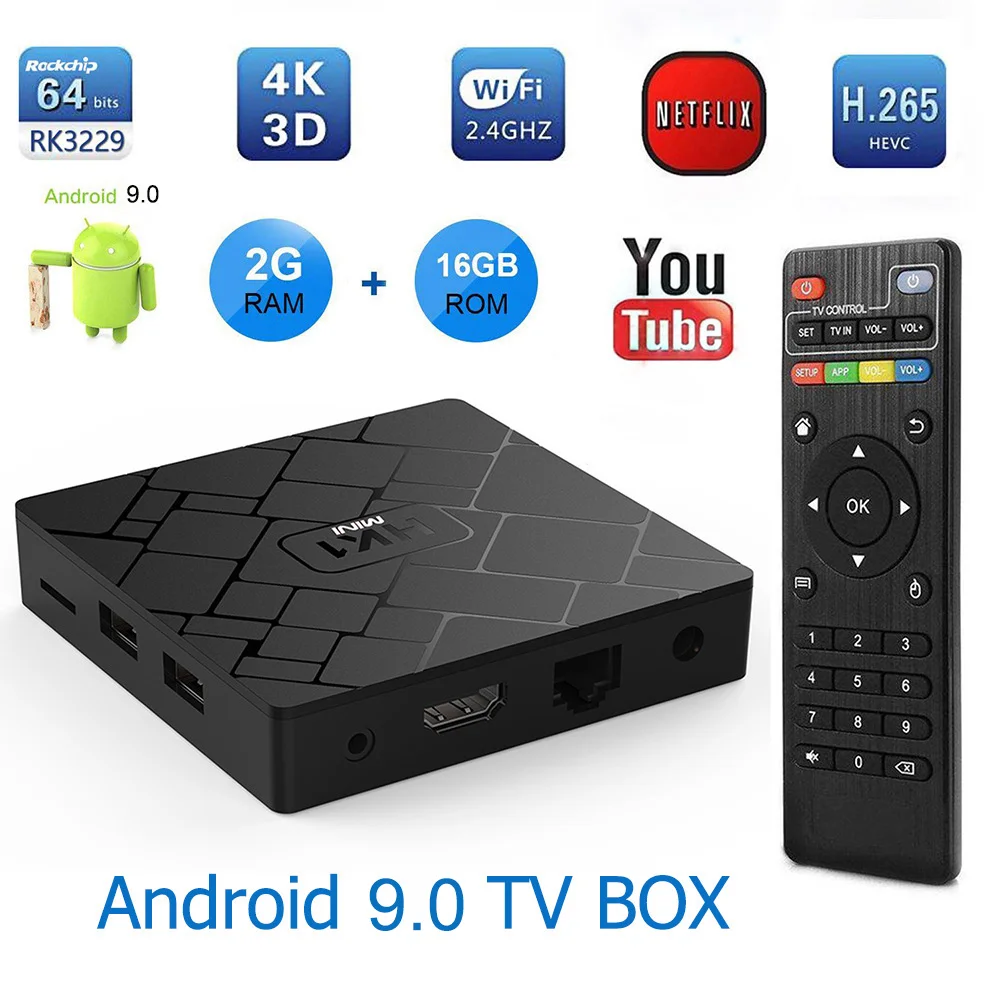 HK1 Android 9,0 Smart tv BOX четырехъядерный процессор 8,1 OS телеприставка 2G Ram 16G rom 4K 3D H.265 2,4G Wifi 1080P HD медиаплеер ТВ приемник