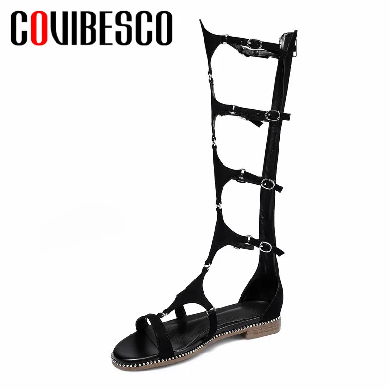

COVIBESCO 2019 Summer New Fashion Punk Women Mid-Calf Boots Round Toe High Heels Zipper Shoes Woman Hollow Basic Summer Shoes