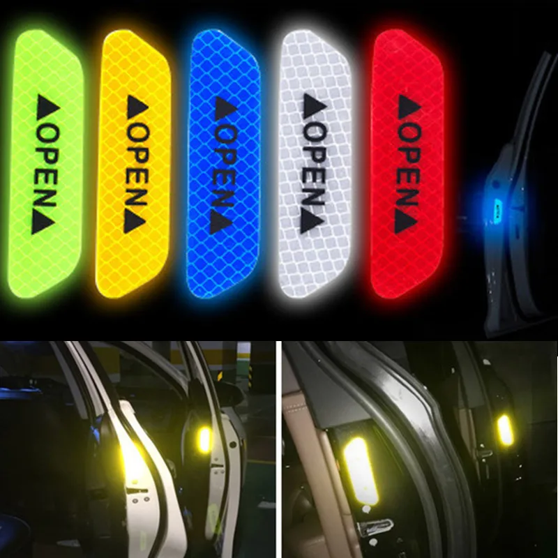 

4Pcs/Set Car OPEN Reflective Tape Warning Mark Reflective Open Notice Bicycle Accessories Exterior Car Door Stickers DIY