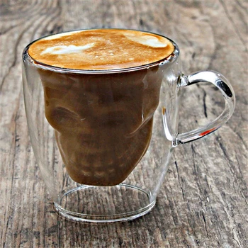 

60ml Clear Double Glass Cup Coffee Tea Mug Skull Insulated Mugs Espresso Cups Beer Cafe Cup Set Gift For Barista