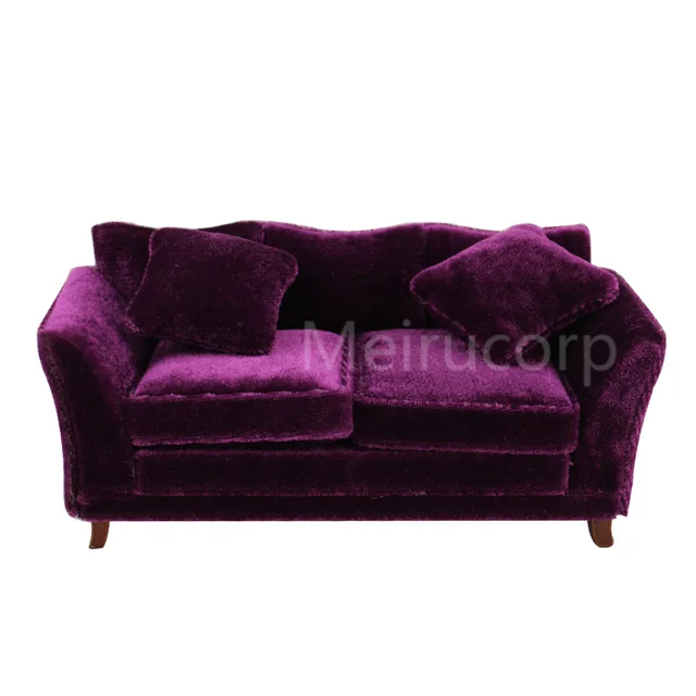 Dollhouses 1 12 Scale Miniature Furniture Drawing Room Purple Fabric Dollhouses 1 12 Scale Miniature Furniture Drawing Room Purple Fabric Sofa