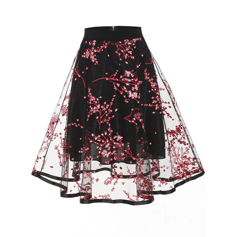 

Vintage Mesh Skirts 2 Layer Tulle Skirt For Womens Retro 50s Rockabilly Tutu Petticoat Ball Gown High Waist Floral Loose Clothes