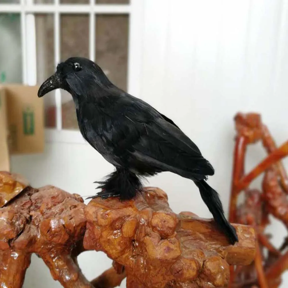 1 set of 2pcs realistic looking halloween decoration birds black feathered crows halloween prop dcor black