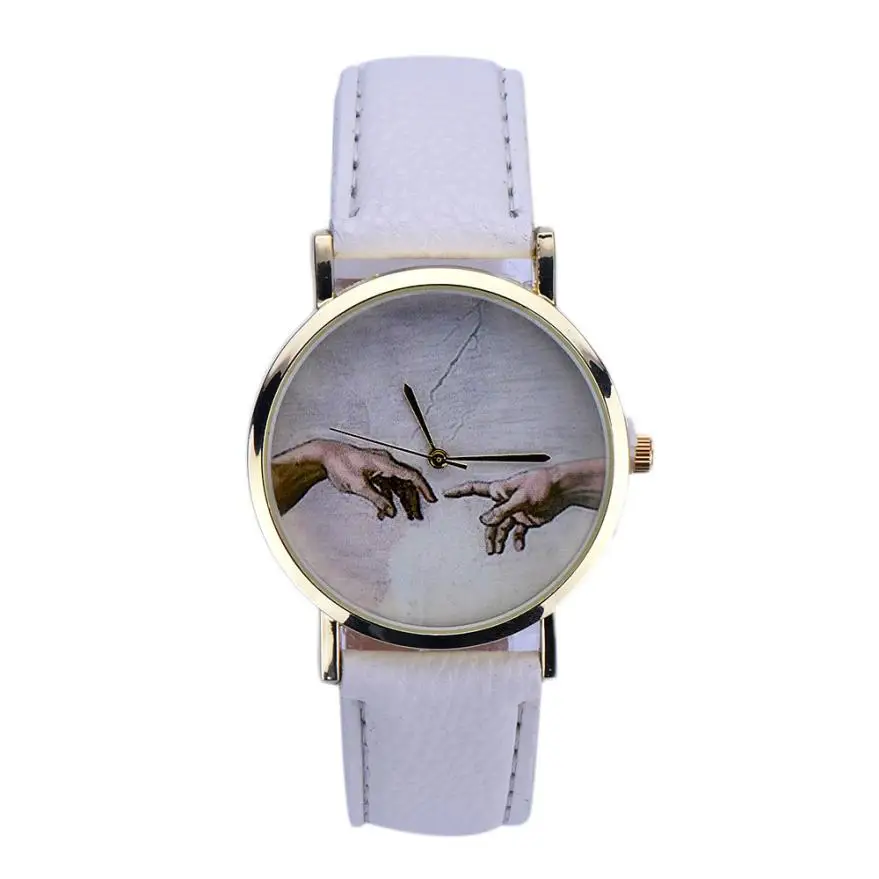 Женские часы из искусственной кожи, кварцевые наручные часы унисекс для мужчин, дизайн, художественный узор, роскошные повседневные спортивные часы, горячие часы, relojes - Цвет: White