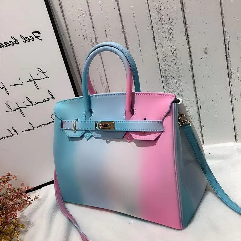 

Women Bag Jelly Luxury Handbags Color Designer 2019 Fashion Bolsa Feminina Panelled Lock Pvc Colorful Crossbody Casual Tote Sac
