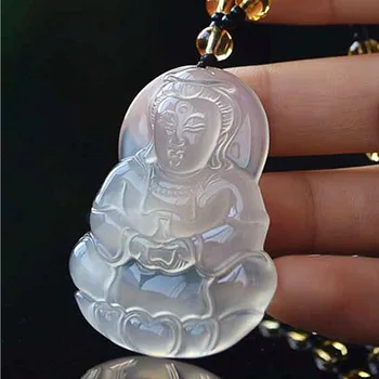 

Natural ice chalcedony pendant genuine jade Guanyin evil peace pendant can be approved the sale of pulp Avalokiteshvara